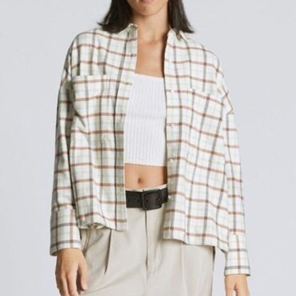 Everlane Womens Small Flannel Shirt Boxy Button Front Cotton Long Sleeve Shacket